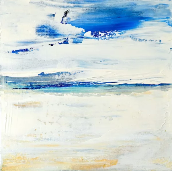 Small White Beach Painting with sea and clouds