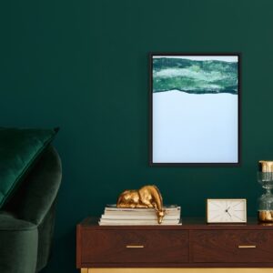 Original artwork with dark green and white for a minimal look. A painting for a modern living room.